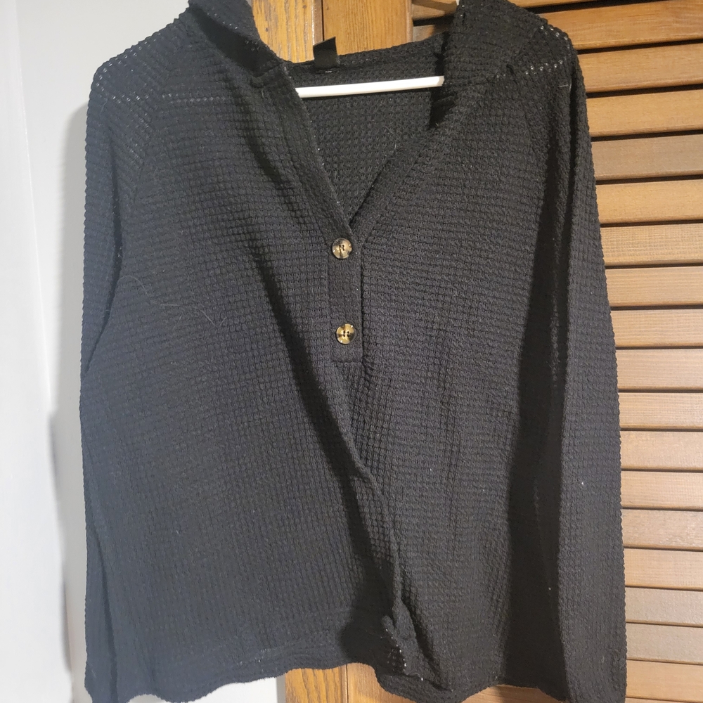 Elegant Black Women's Button-Up Hoodie